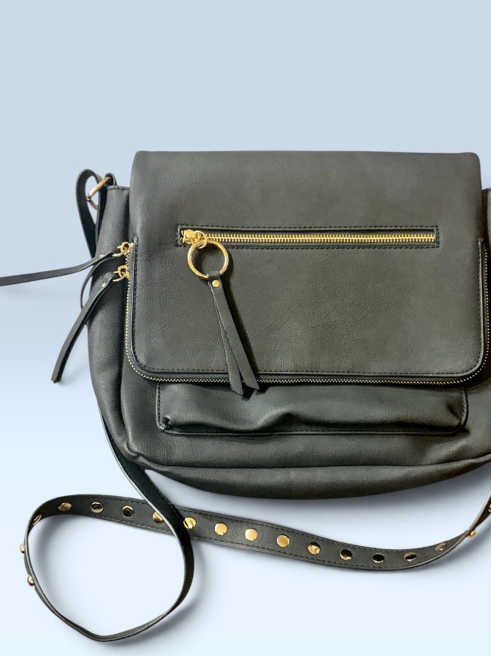 Women's Black Crossbody Satchel with Gold Hardware